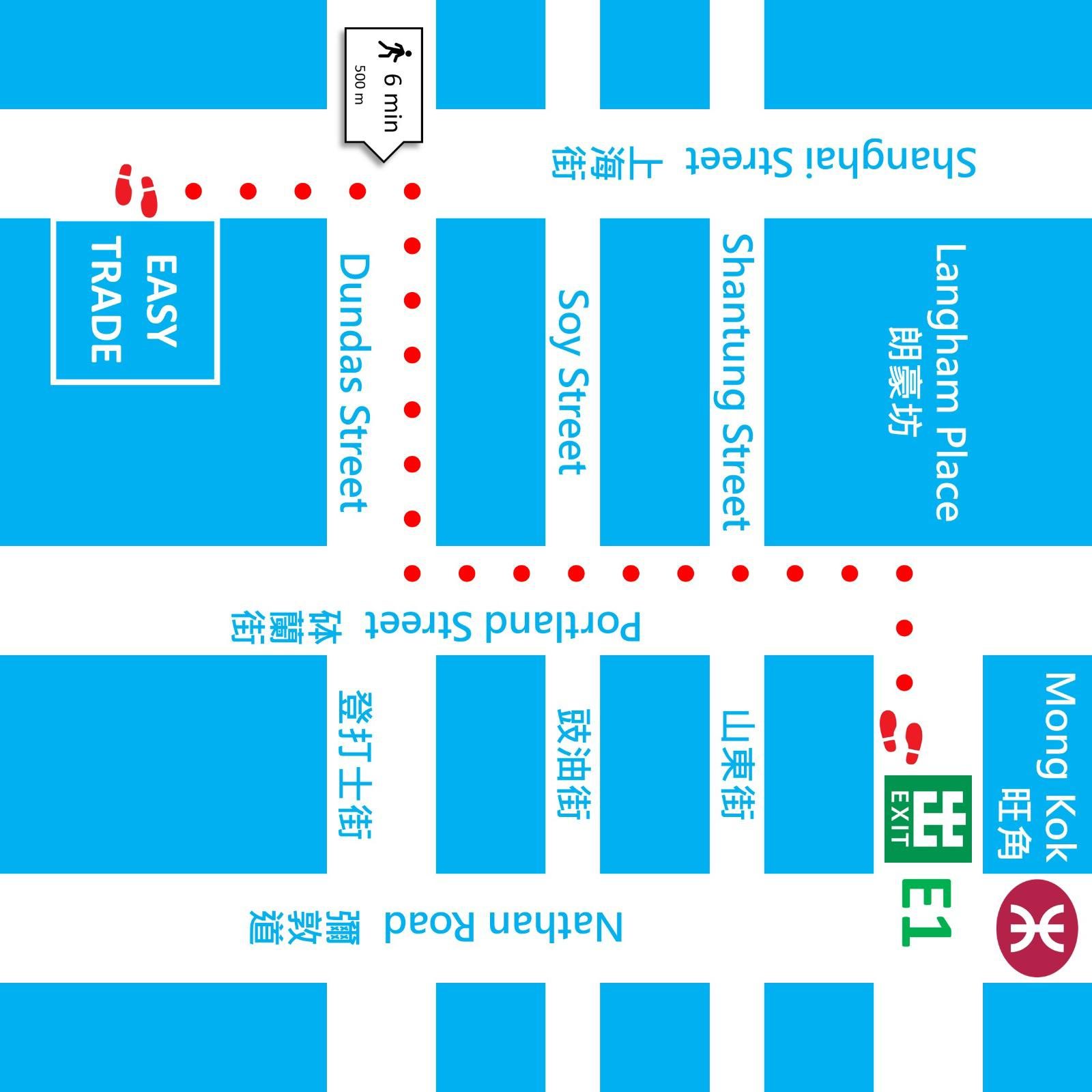 Mongkok Exit E1 Walking Map to Mongkok Pickup Location