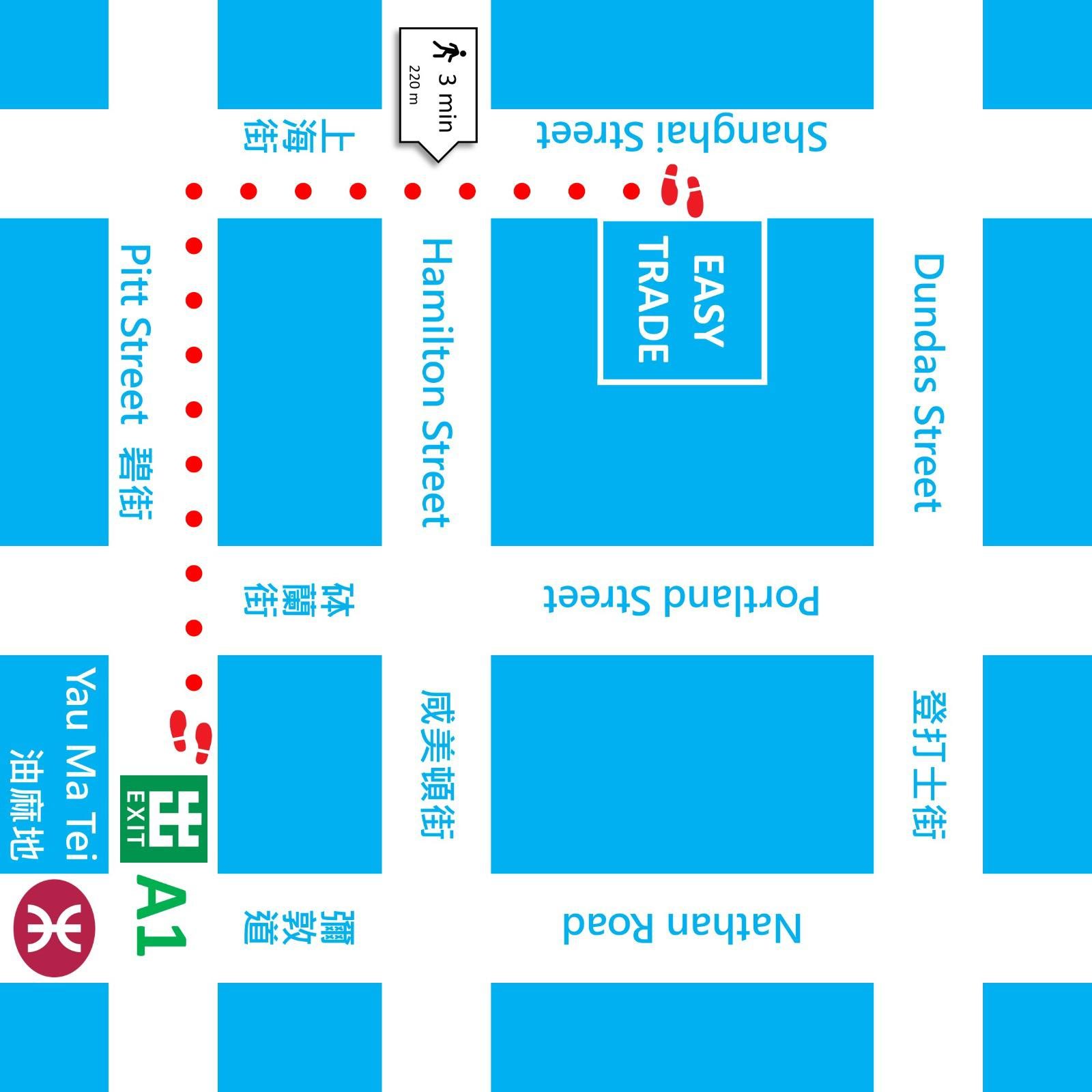 Yau Ma Tei Exit A1 Walking Map to Mongkok Pickup Location